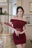 Đầm ôm nhún kiểu trễ vai dáng mini