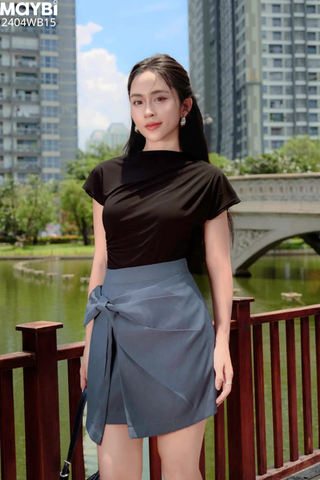 Chân váy mini thắt nơ jean