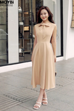 Đầm midi cotton lạnh thắt nơ cổ