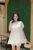 Set áo kiểu voan tơ ngắn tay chân váy xòe mini