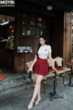 Set áo thun ôm tay ngắn phối chân váy xòe xếp ly dáng mini