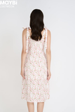 Đầm midi suông lụa cotton in hoa xẻ tà