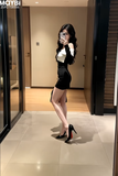 Đầm thun ôm trễ vai dài tay dáng mini
