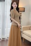 Set áo peplum ngắn tay chân váy lưới xòe