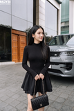 Đầm xòe dài tay cổ tròn dáng mini