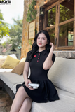 Đầm polo thun đen tùng nhún xòe dáng mini