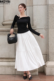 Chân váy xòe nhún tầng midi cotton