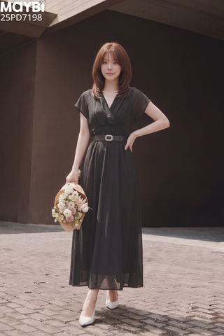 Đầm cổ V dáng midi