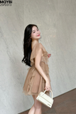 Đầm suông phối bèo đính hoa dáng mini