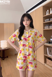 Bộ pyjama ngắn suông ngắn tay cotton in hình gấu dâu