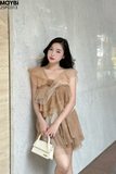 Đầm suông phối bèo đính hoa dáng mini