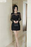 Đầm phối ren dài tay dáng mini