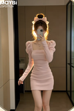 Đầm ôm cổ vuông dài tay dáng mini