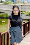 Chân váy mini thắt nơ jean