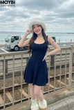 Đầm hai dây xòe dệt kim dáng mini