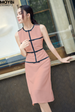 Đầm midi tuyết mưa phối viền nơ đen