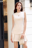 Set áo peplum cotton thái phối quần short ống rộng chiết ly trước