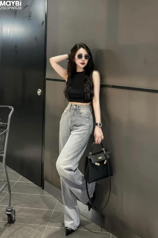 Quần jean ống suông bạc