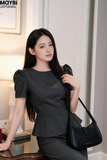Set Công Sở Xám Áo Peplum Chân Váy Bút Chì Camille