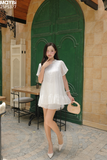 Set áo kiểu voan tơ ngắn tay chân váy xòe mini