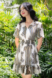 Đầm xòe nhún eo voan tay nhún xòe