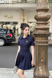 Đầm polo thun tùng xòe xếp ly dáng mini