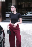 Áo thun ôm crop top tay ngắn đen