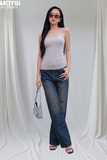 Quần jean ống suông wash màu xanh đậm