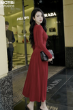 Đầm thun xòe dài tay dáng midi