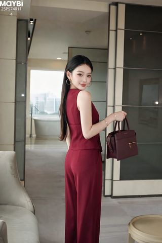 Set áo gile quần culottes dài ống rộng