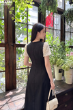 Đầm đen phối ren tay bồng Amélie