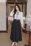 Set áo sơ mi phối bố và chân váy dài xếp ly Éloise Set