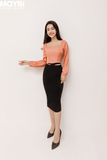 Chân váy lửng ôm lụa đen phối dây nơ