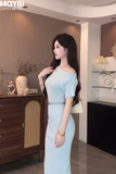 Đầm ôm body lệch vai dáng midi FREESIZE