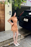 Đầm mini dài tay cổ xéo