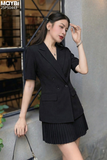 Set áo blazer chân váy xếp ly đen