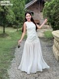 Đầm voan nhún kiểu sát nách dáng midi