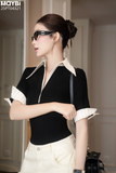 Áo polo ôm tay lửng phối kiểu