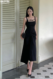Đầm 2 dây ôm tuyết mưa tà kiểu
