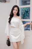 Set áo kiểu lệch vai chân váy A dáng mini