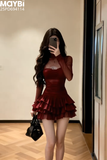 Đầm xòe tầng dài tay dáng mini