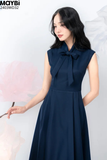 Đầm midi cotton lạnh thắt nơ cổ