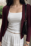 Áo Cardigan Thun Gân Tay Dài Cổ V Cài Cúc