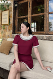 Set áo và chân váy dáng mini đỏ phối bèo
