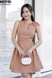 Đầm xòe pho xéo phối nơ cổ