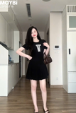 Đầm xòe ngắn tay phối nơ dáng mini