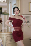 Đầm ôm nhún kiểu trễ vai dáng mini