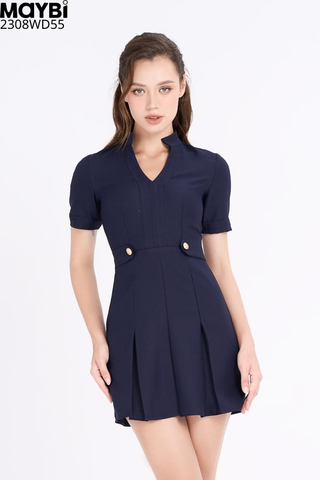 Đầm mini ôm pho xéo cổ trụ tay ngắn