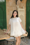 Set áo kiểu voan tơ ngắn tay chân váy xòe mini