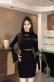 Đầm nhung ôm tay loe dáng mini